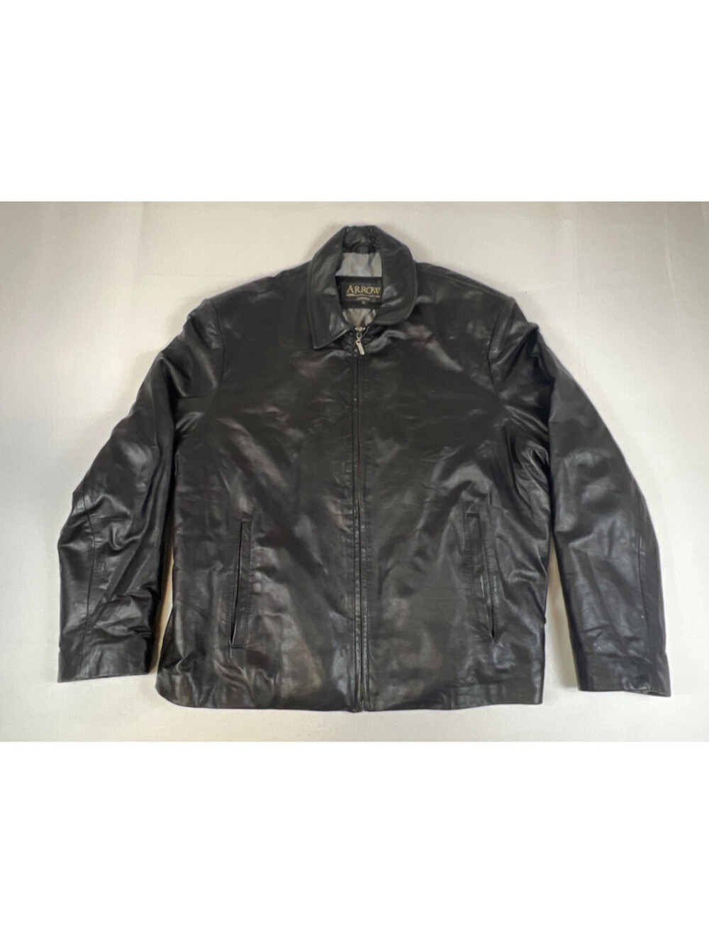 Arrow Men L Black Genuine Leather Full Zip Bomber Jacket Insulated Outerwear